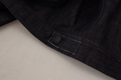 Black Cotton Full Button Denim Jacket