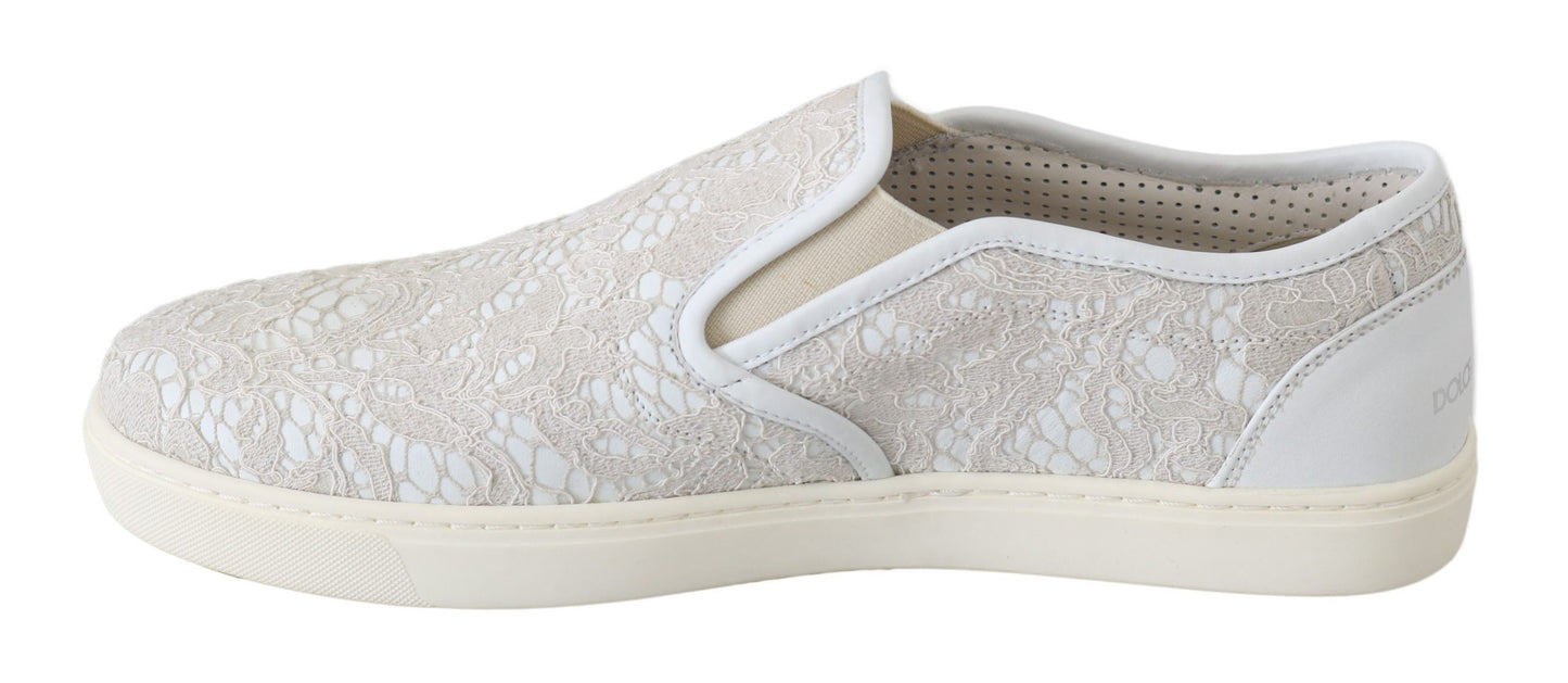 White Leather Lace Slip On Loafers Shoes