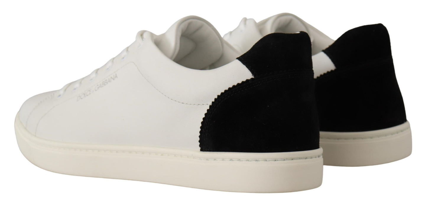 White Black Leather Low Top Casual Sneakers Shoes