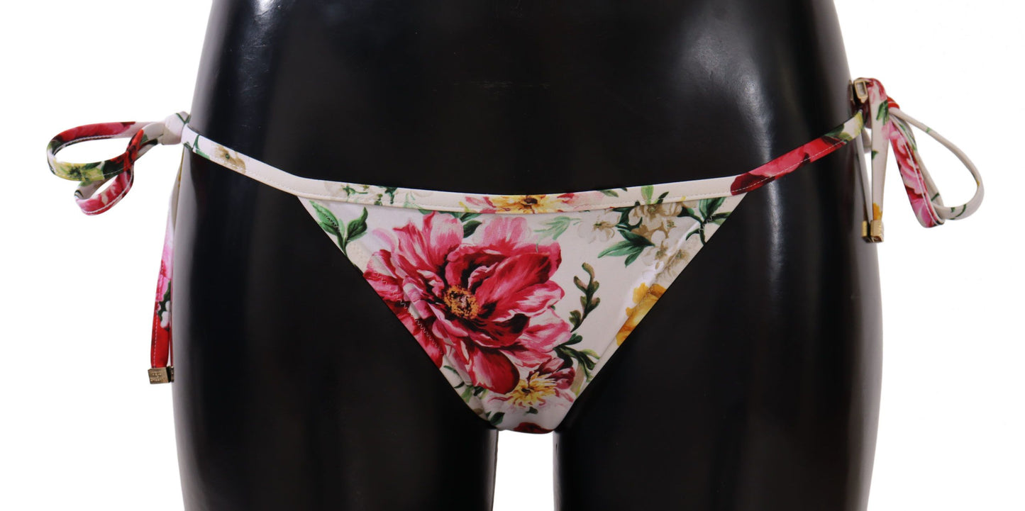 White Floral Print Bikini Bottom Swimwear