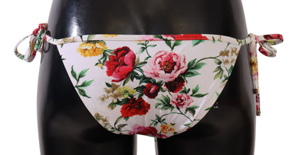 White Floral Print Bikini Bottom Swimwear