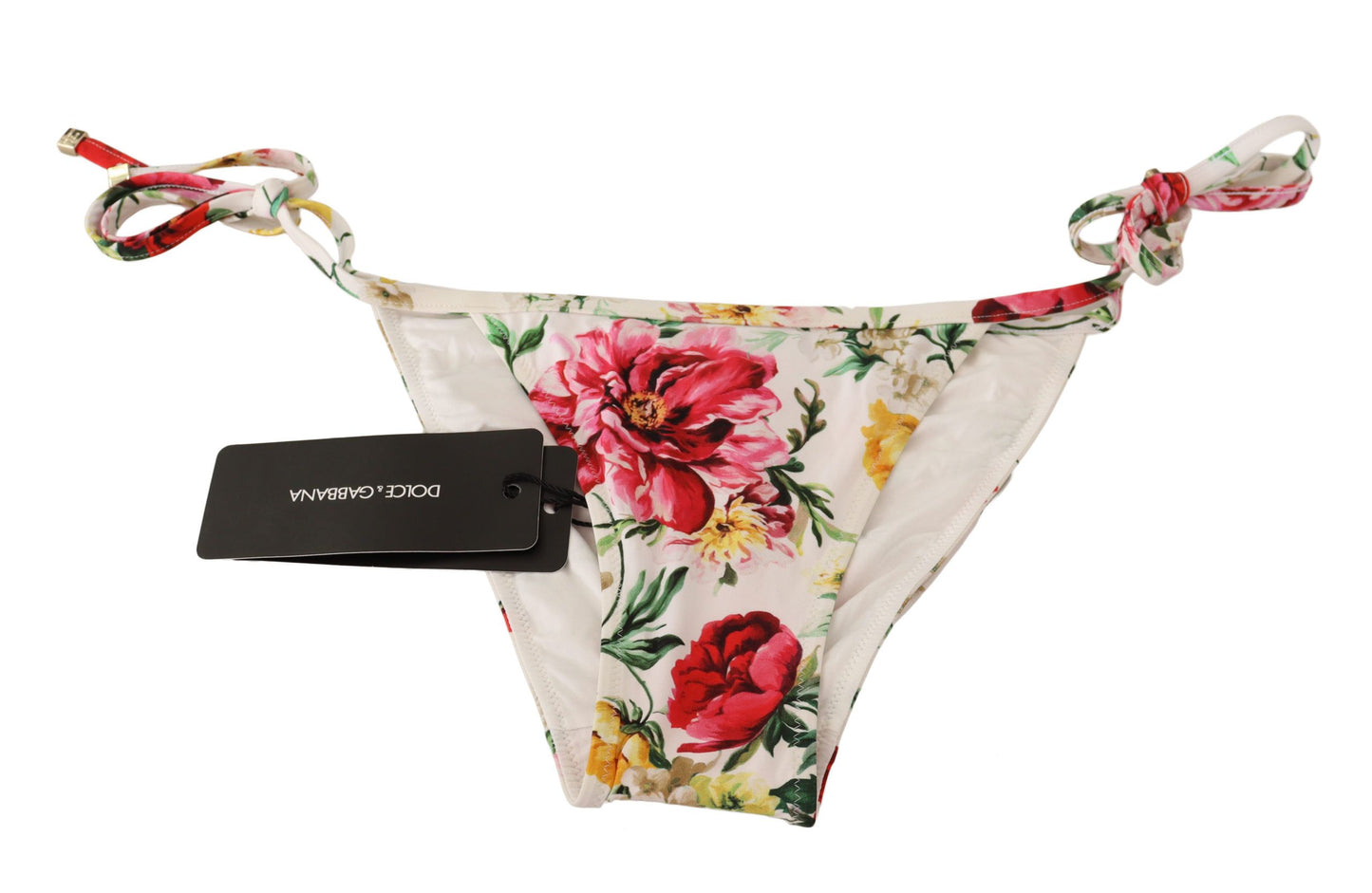 White Floral Print Bikini Bottom Swimwear