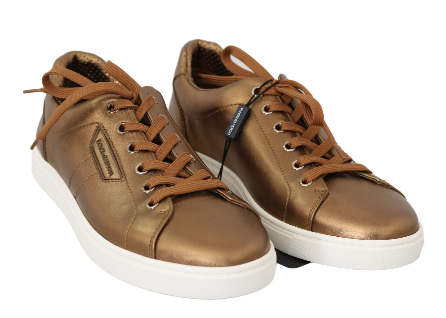 Gold Leather Mens Casual Sneakers