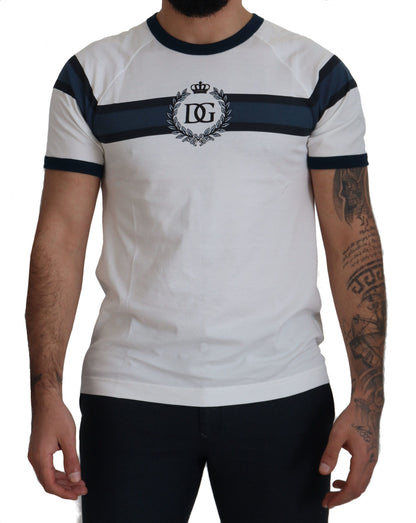 White Blue Cotton Logo Crewneck T-shirt