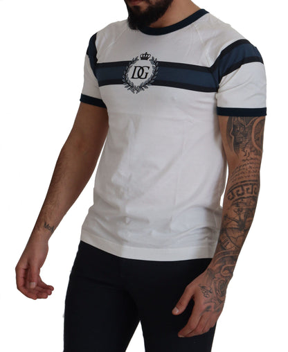 White Blue Cotton Logo Crewneck T-shirt