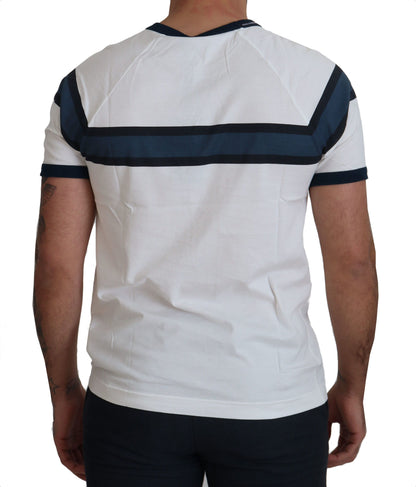White Blue Cotton Logo Crewneck T-shirt
