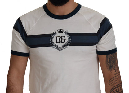 White Blue Cotton Logo Crewneck T-shirt