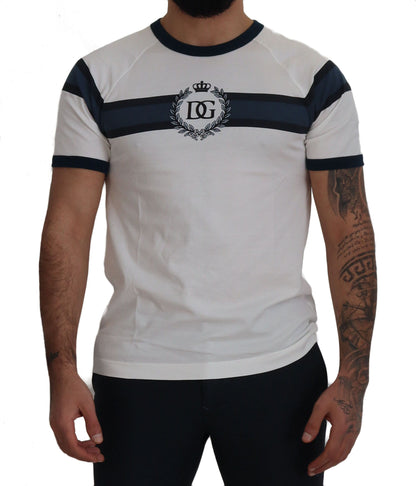 White Blue Cotton Logo Crewneck T-shirt