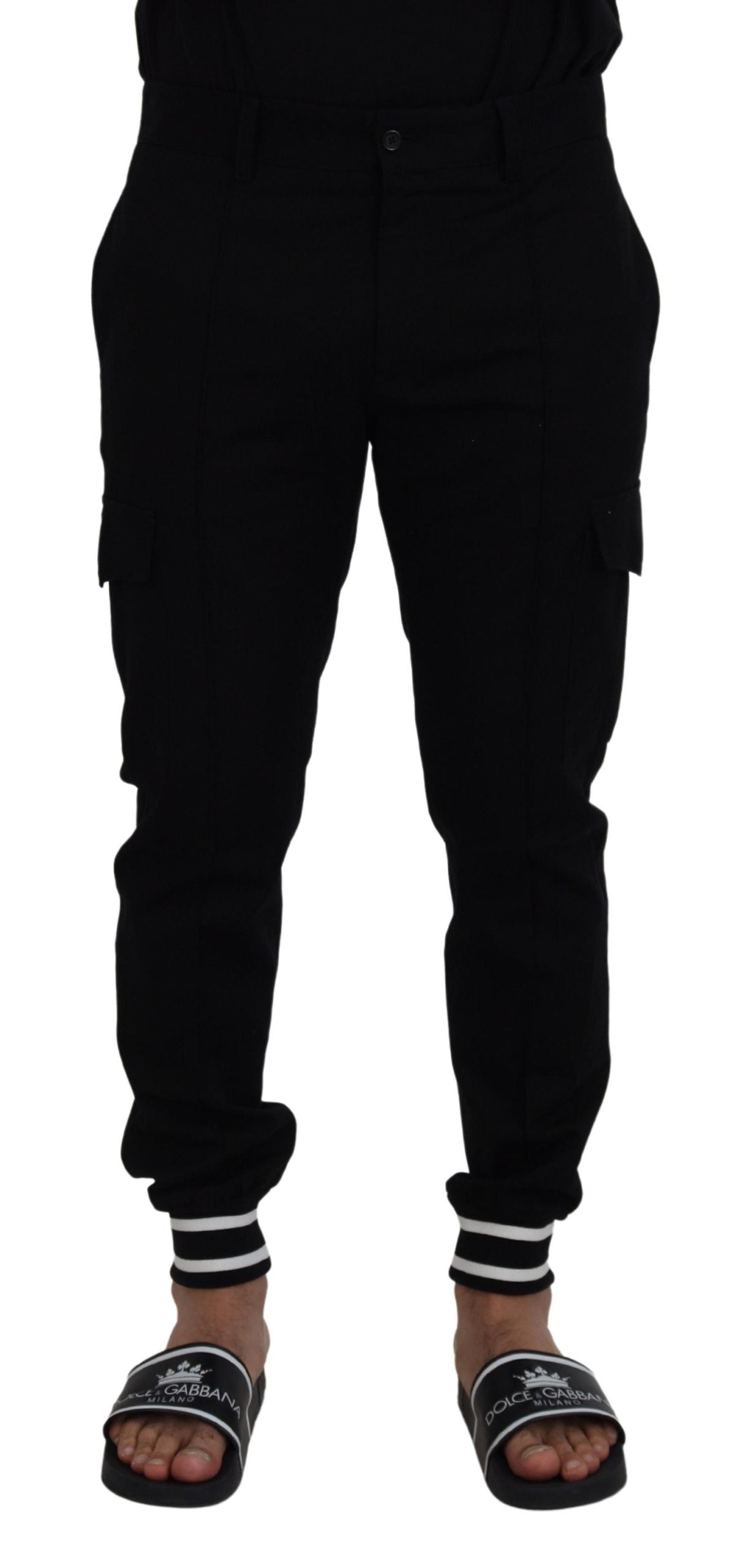 Black Cotton Jogger Cargo Pants