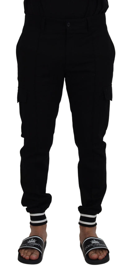 Black Cotton Jogger Cargo Pants