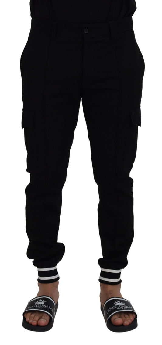 Black Cotton Jogger Cargo Pants
