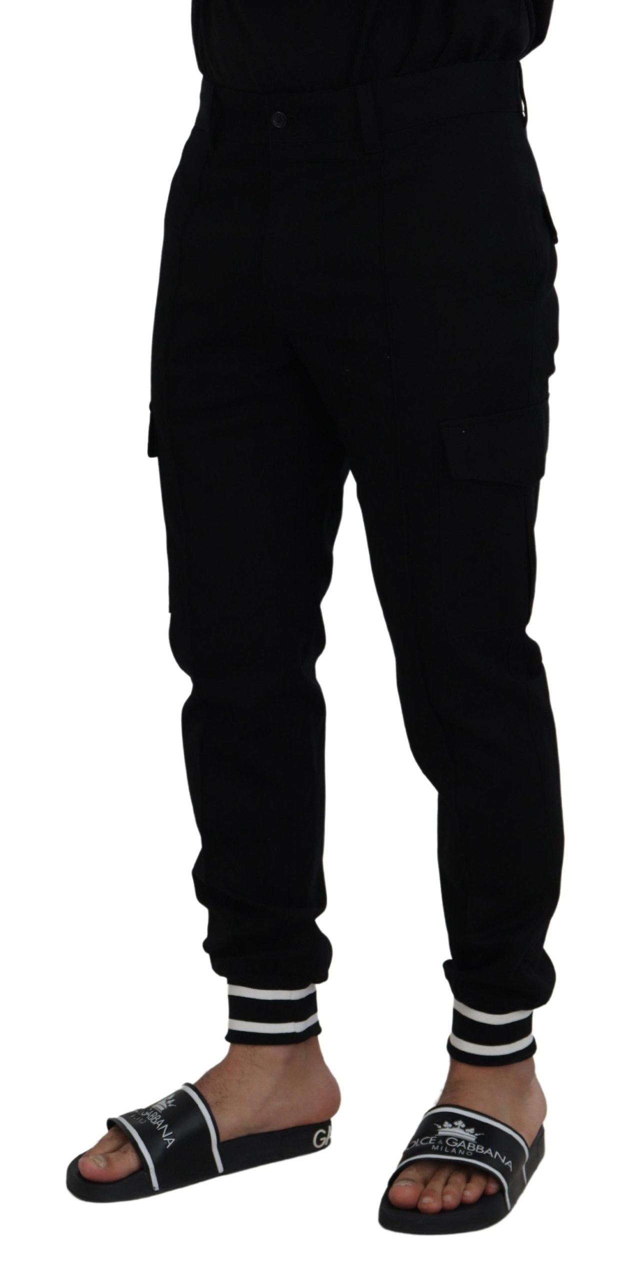 Black Cotton Jogger Cargo Pants
