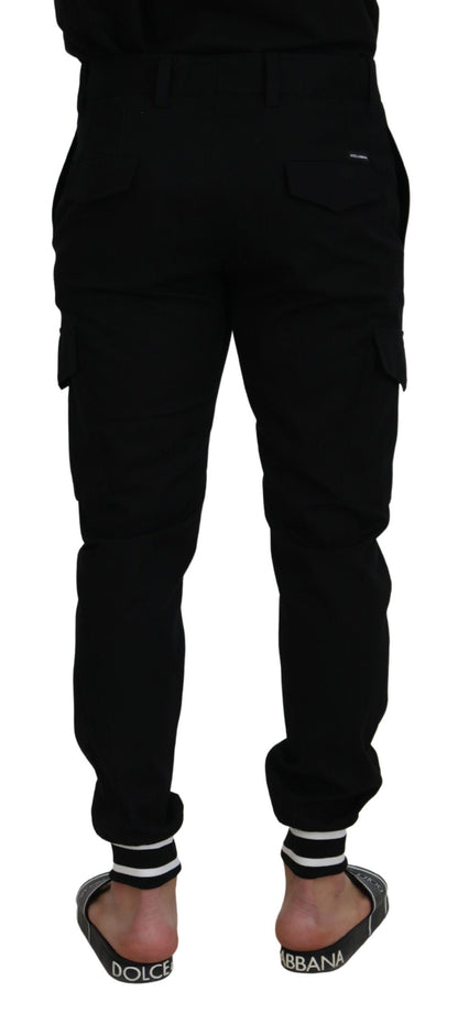 Black Cotton Jogger Cargo Pants