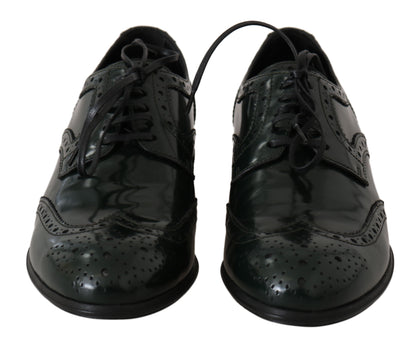Green Leather Broque Oxford Wingtip Shoes