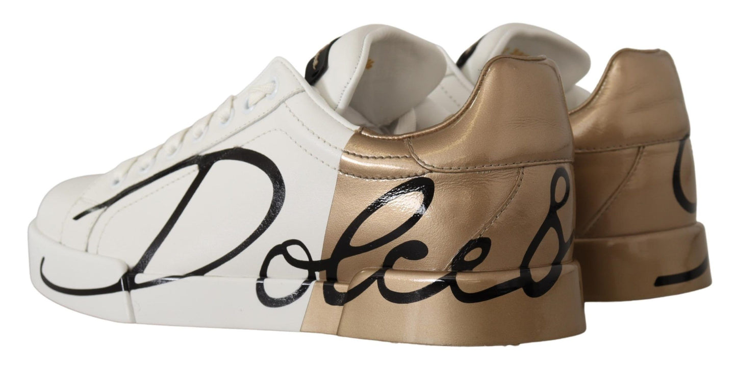 White Gold Lace Up Low Top Sneakers Shoes