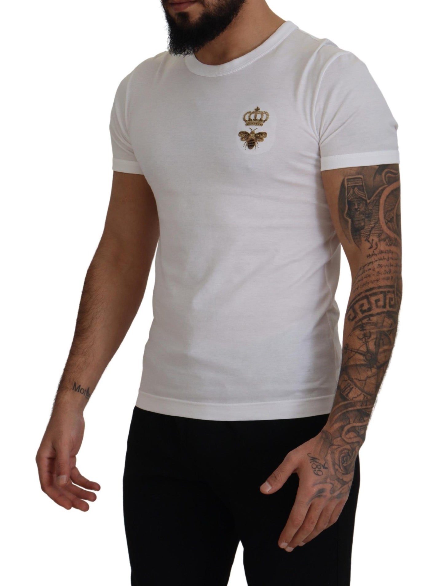 White Crown Bee Embroidered Crewneck T-shirt