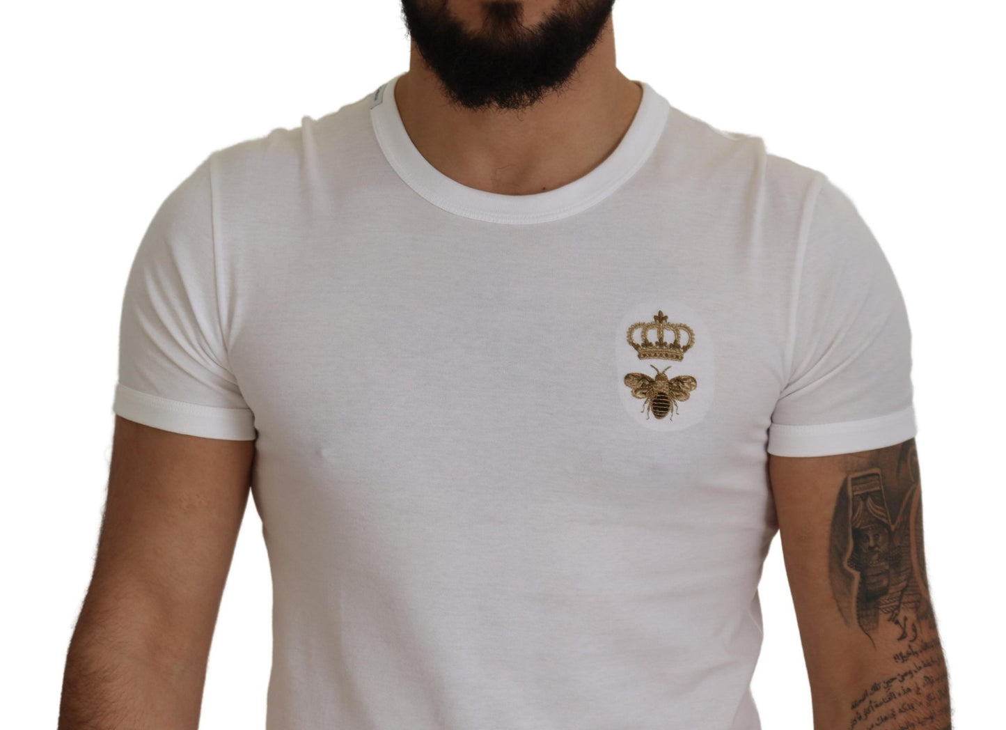 White Crown Bee Embroidered Crewneck T-shirt