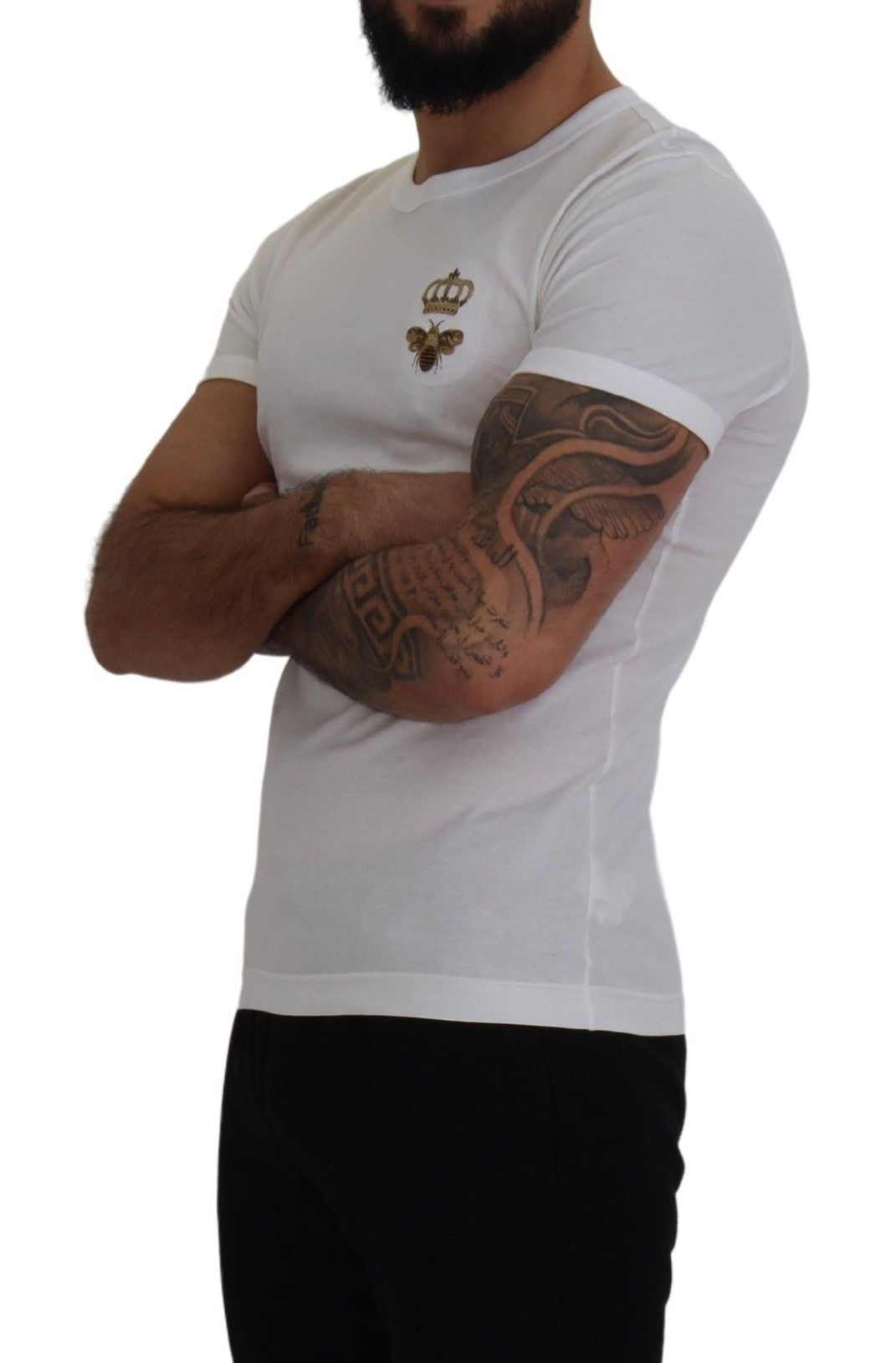 White Crown Bee Embroidered Crewneck T-shirt