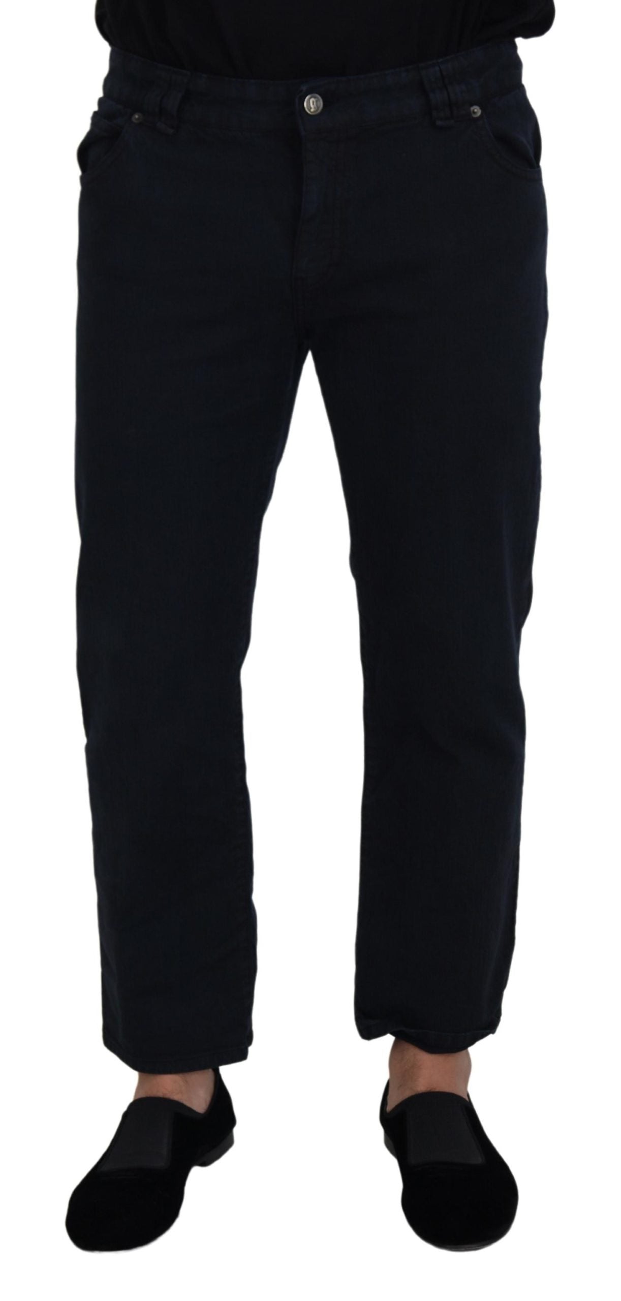 Black Cotton Back Buckle Casual Denim Jeans