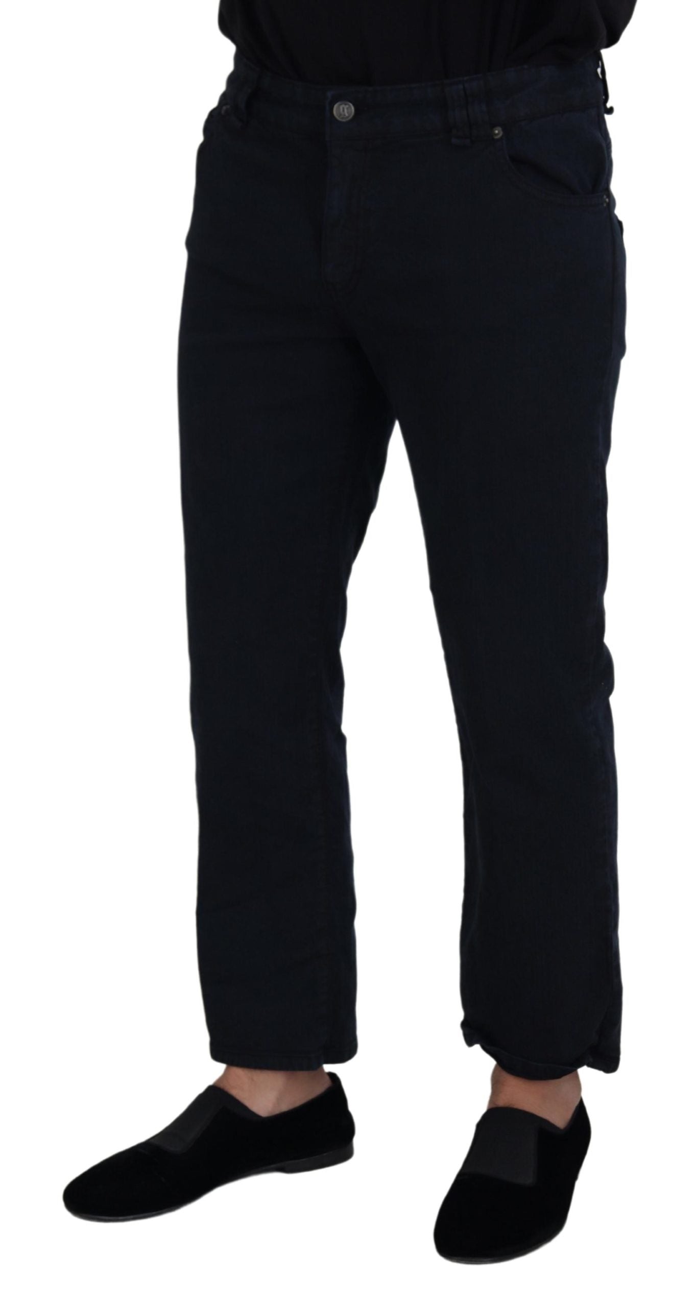 Black Cotton Back Buckle Casual Denim Jeans