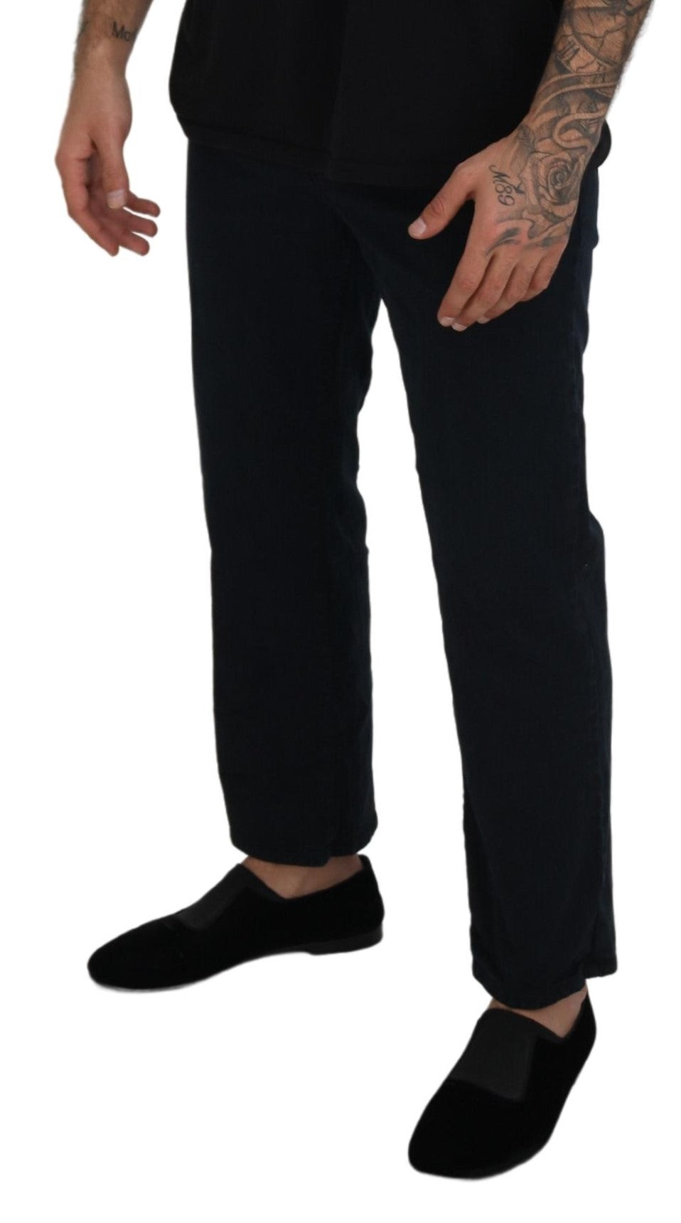 Black Cotton Back Buckle Casual Denim Jeans