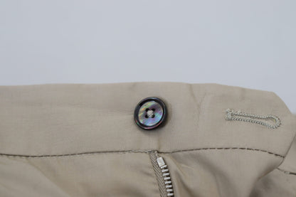 Beige Cotton Slim Fit Men Pants