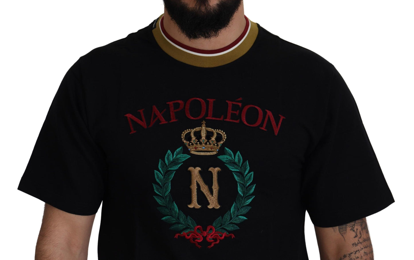 Black Cotton Embroidered Crewneck T-shirt