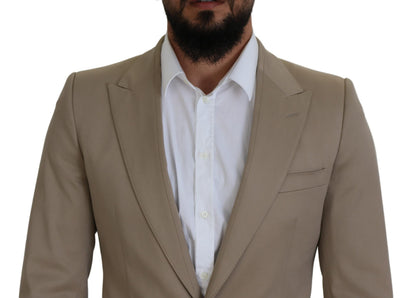 Beige Cotton Stretch Slim Jacket Blazer