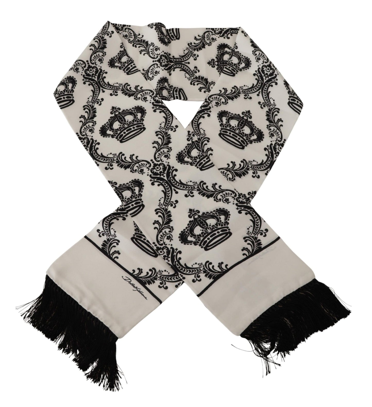 White Silk Royal Crown Mens Wrap Shawl Fringe Scarf