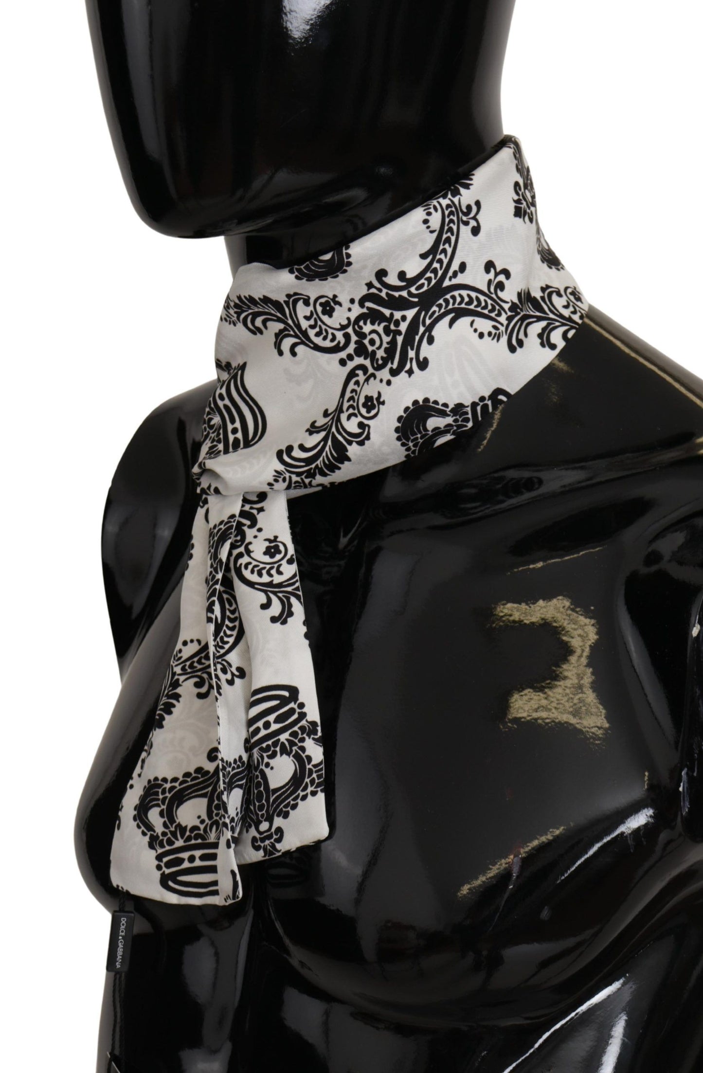 White Royal Crown Pattern Silk Skinny Necktie Scarf