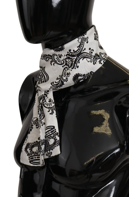 White Royal Crown Pattern Silk Skinny Necktie Scarf