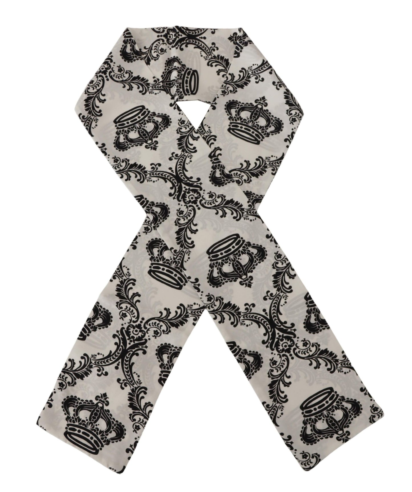 White Royal Crown Pattern Silk Skinny Necktie Scarf