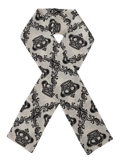 White Royal Crown Pattern Silk Skinny Necktie Scarf