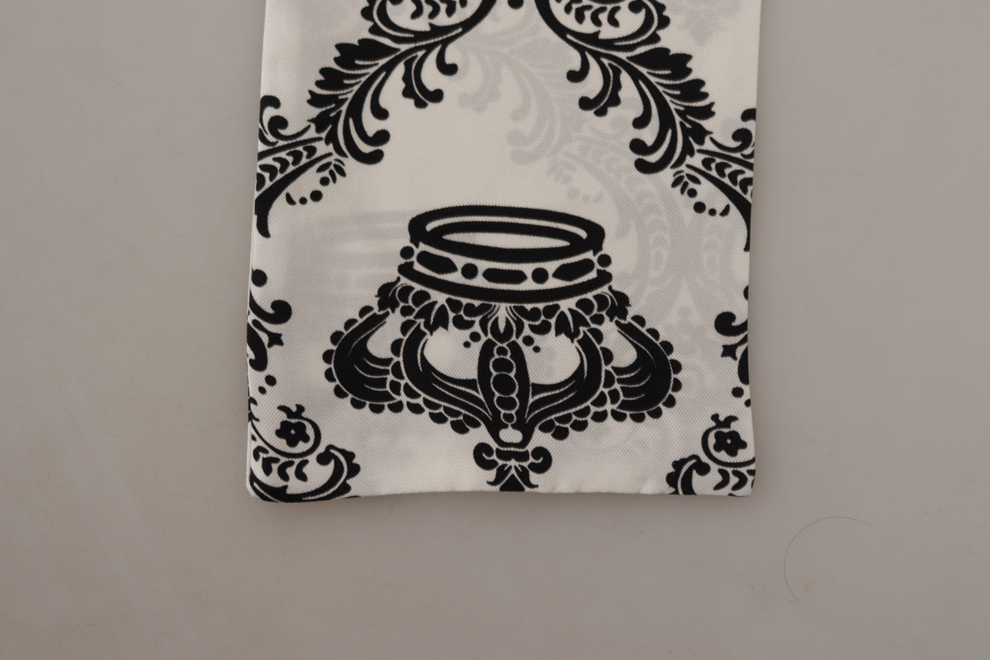 White Royal Crown Pattern Silk Skinny Necktie Scarf