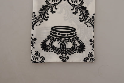 White Royal Crown Pattern Silk Skinny Necktie Scarf