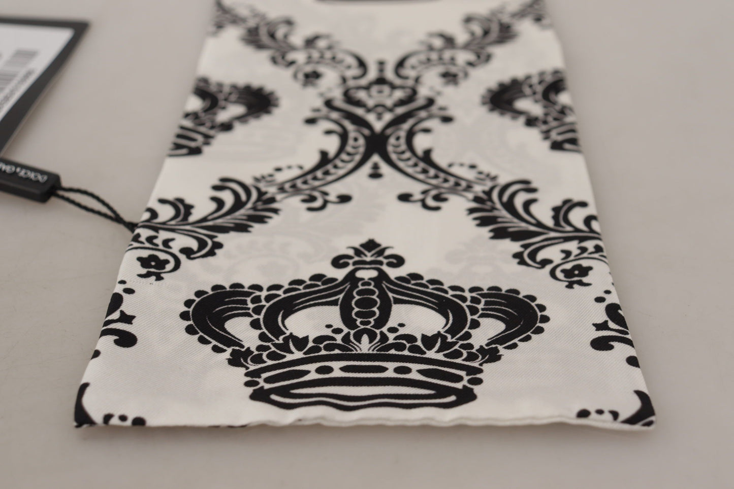 White Royal Crown Pattern Silk Skinny Necktie Scarf