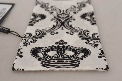 White Royal Crown Pattern Silk Skinny Necktie Scarf