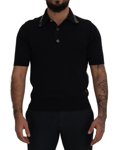 Black Cotton Silk Polo Shortsleeve T-shirt