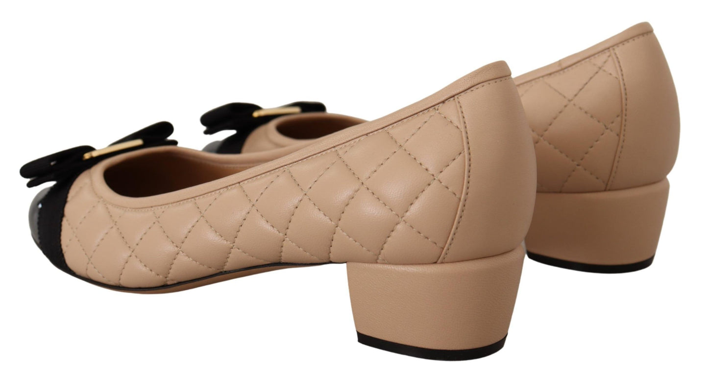Beige and Black Nappa Leather Pumps Shoes