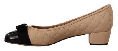 Beige and Black Nappa Leather Pumps Shoes