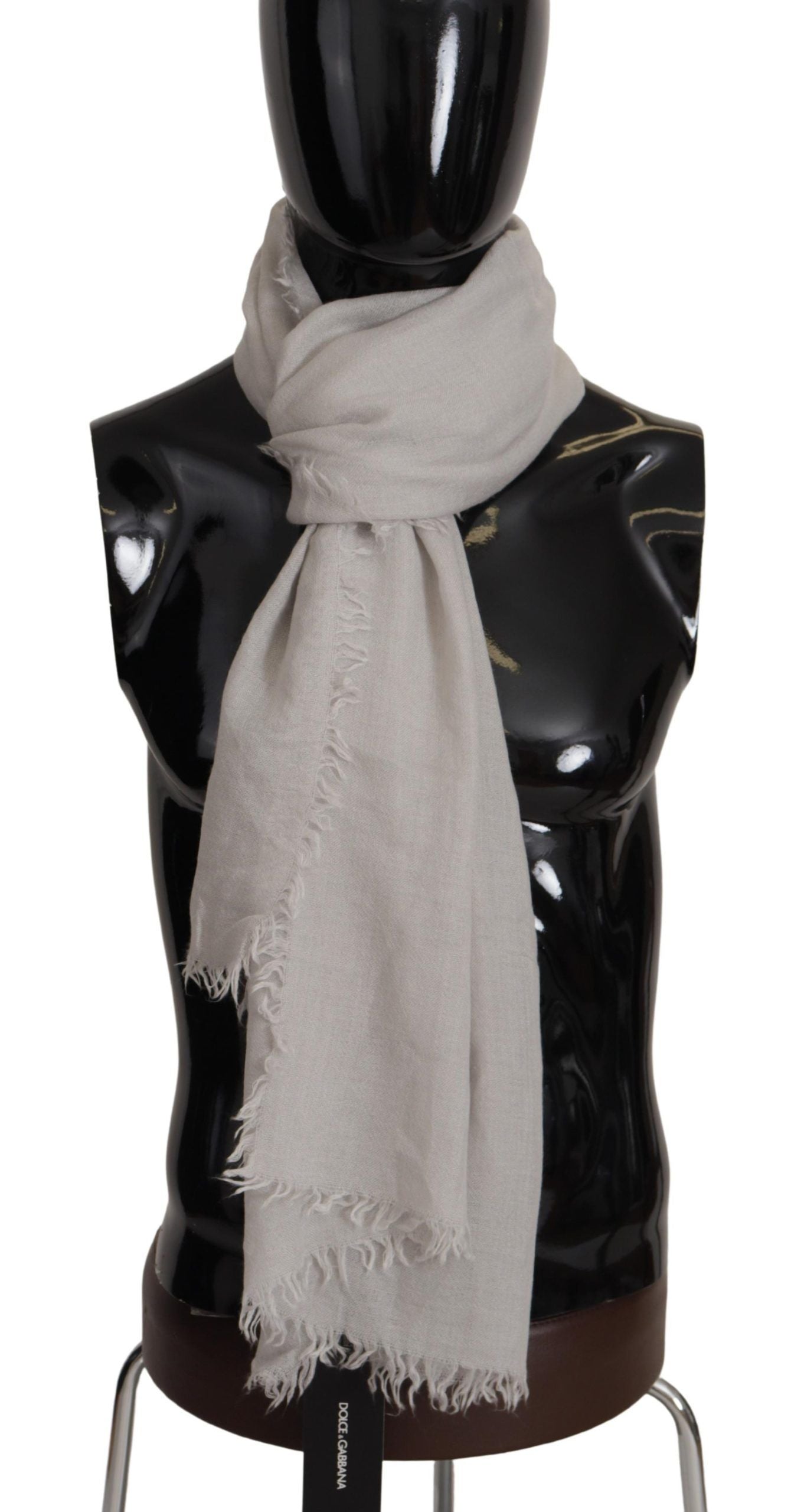 White Cashmere Silk With DG Logo Embroidery Scarf