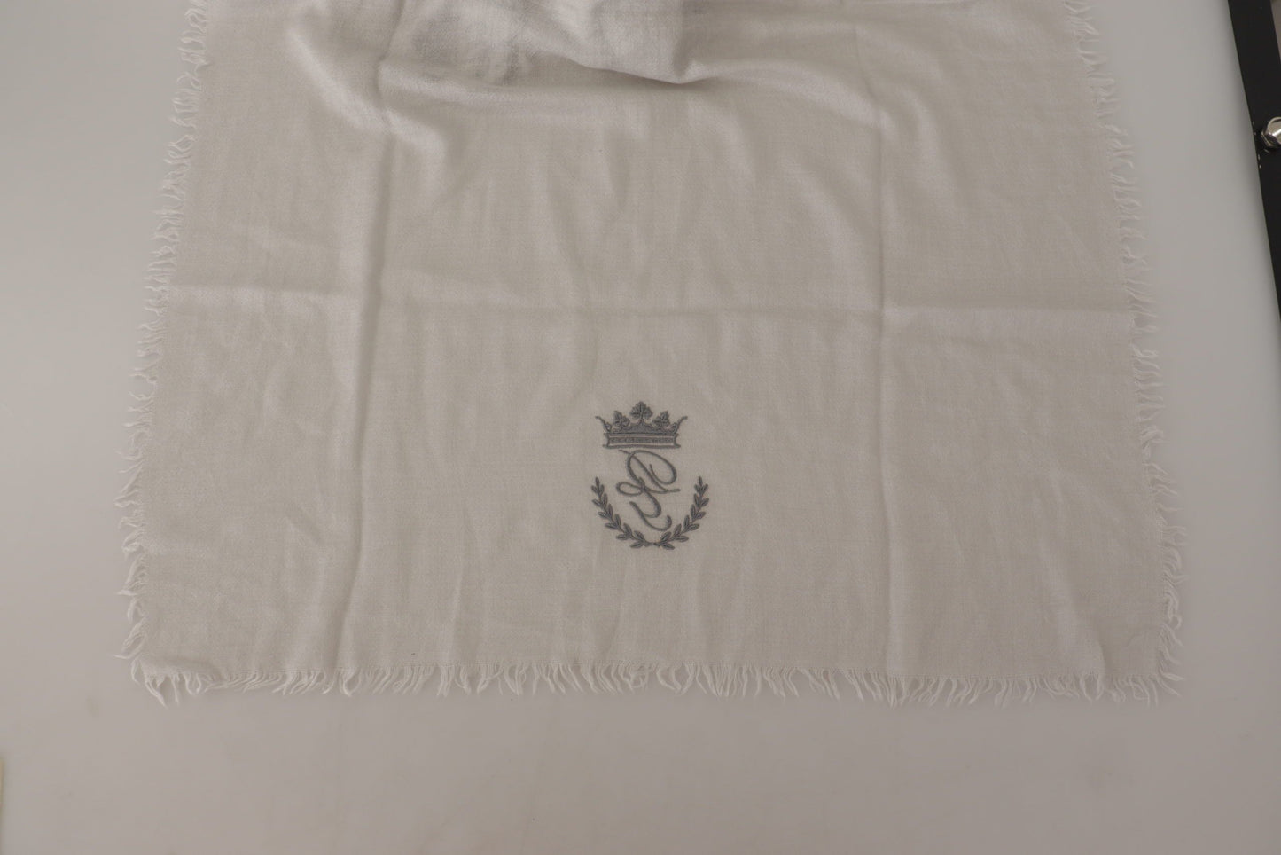 White Cashmere Silk With DG Logo Embroidery Scarf