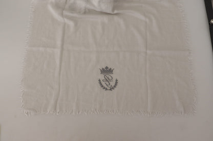 White Cashmere Silk With DG Logo Embroidery Scarf