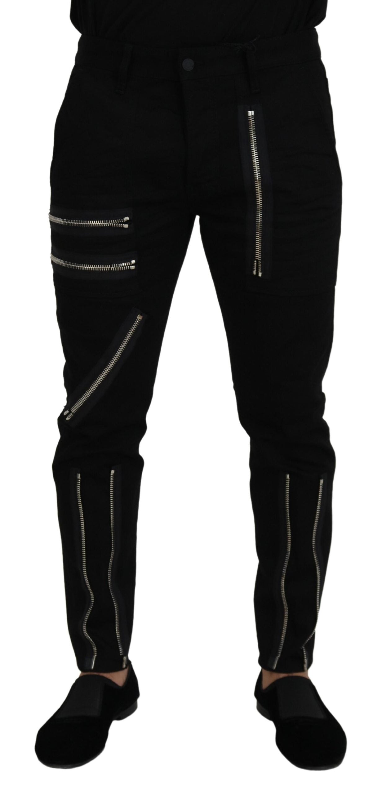 Black Cotton Zipper Design Casual Jeans