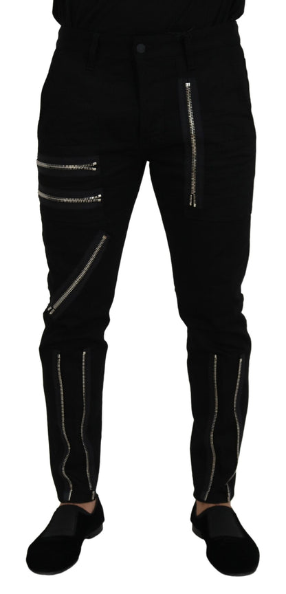 Black Cotton Zipper Design Casual Jeans