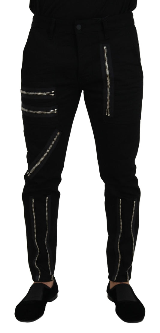 Black Cotton Zipper Design Casual Jeans
