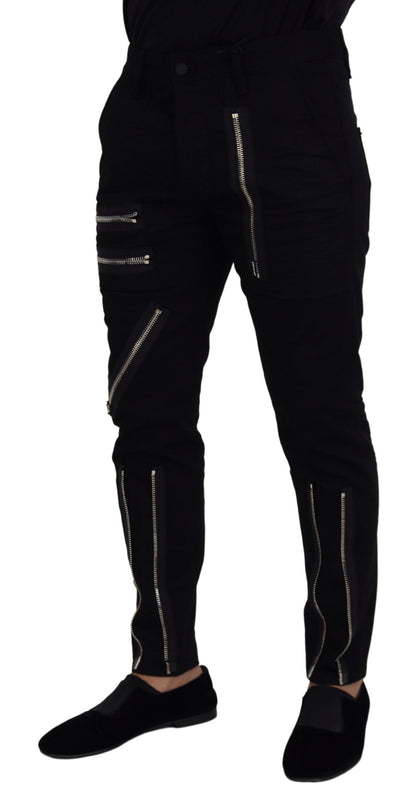 Black Cotton Zipper Design Casual Jeans