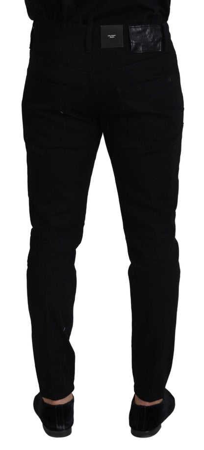 Black Cotton Zipper Design Casual Jeans