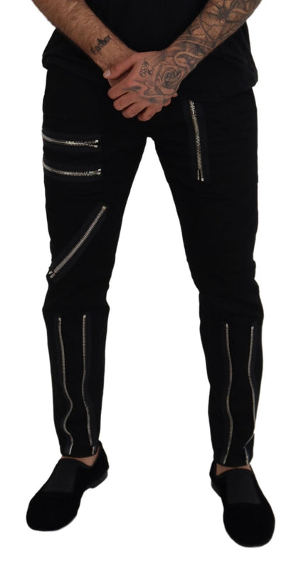 Black Cotton Zipper Design Casual Jeans