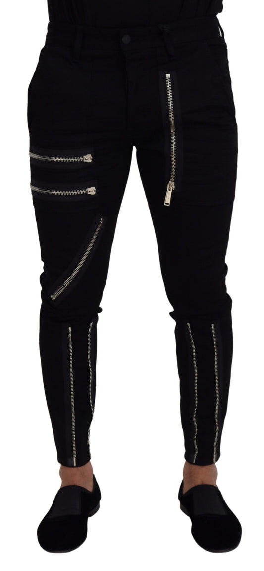 Black Cotton Zipper Design Casual Jeans